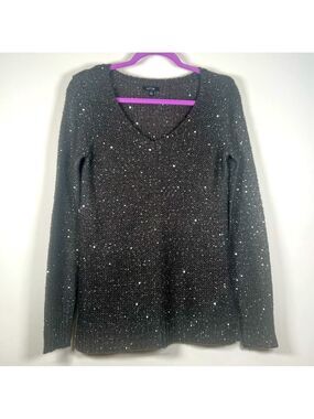 Apt. 9 Grey Oversized V-Neck Sweater with silver sequins sewn throughout size S